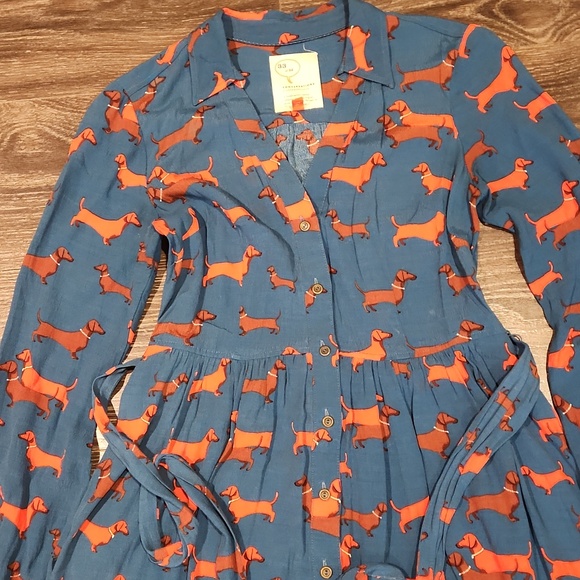 ❤️ ANTHROPOLOGIE CONVERSATIONS HAUTE DACHSHUND A-LINE SHIRT DRESS, 2 - Picture 12 of 16